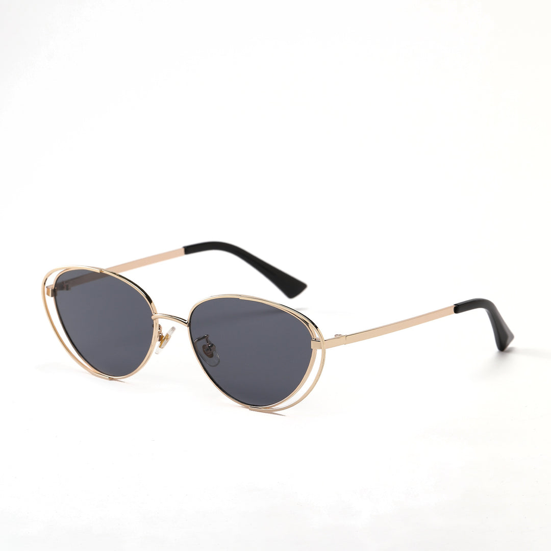 Damen geometrische Sonnenbrille mit rotem Glas und elegantem Metallrahmen Karnz