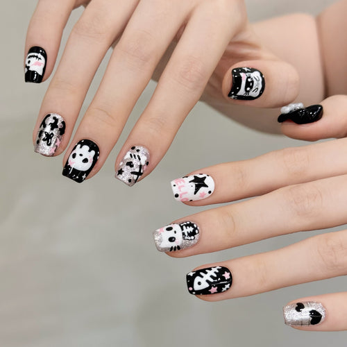 Themenbezogenes Skelett-inspiriertes Press-On-Nail-Art-Set