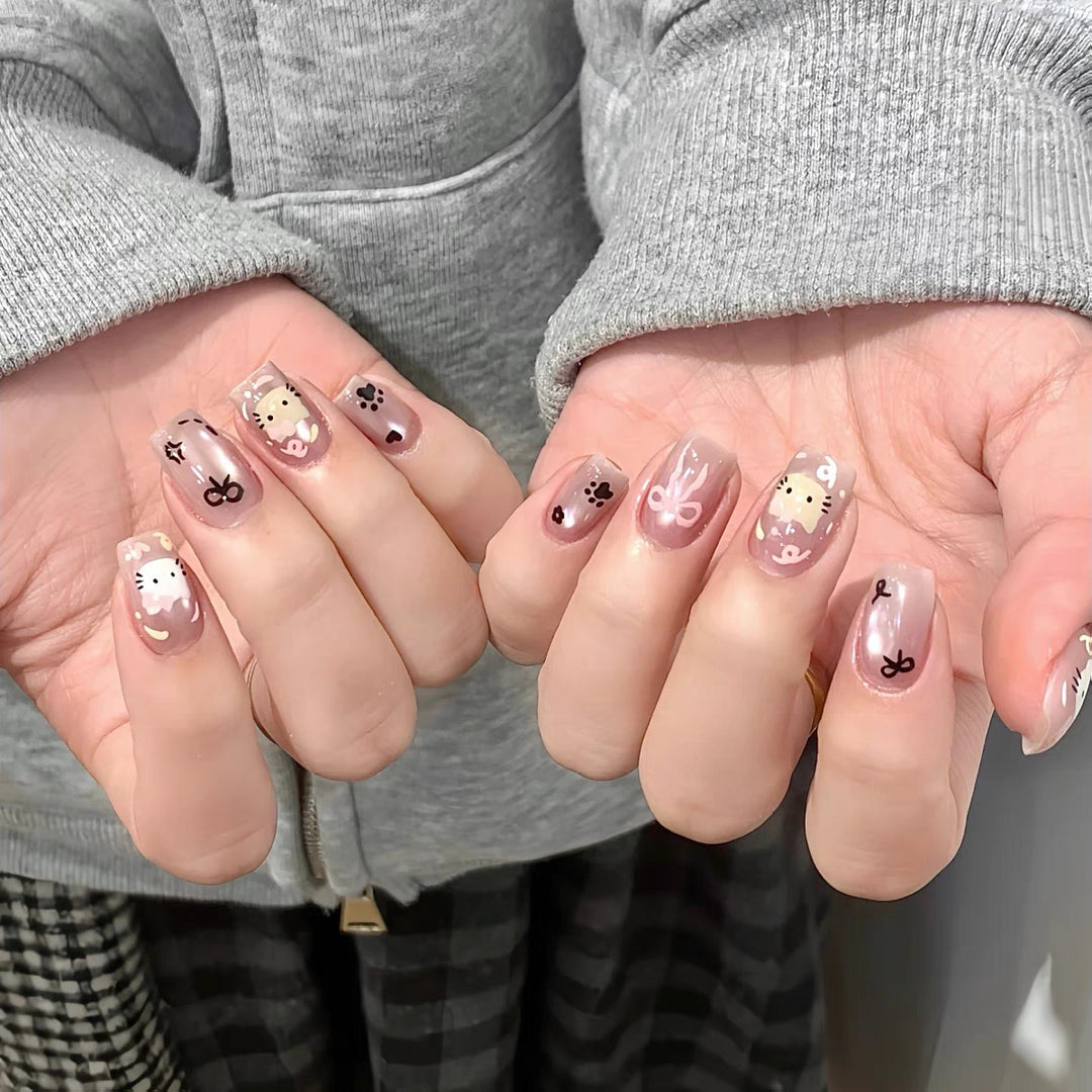 Süßes Hasen-Themen Press-On Nagelkunst Set Karnz