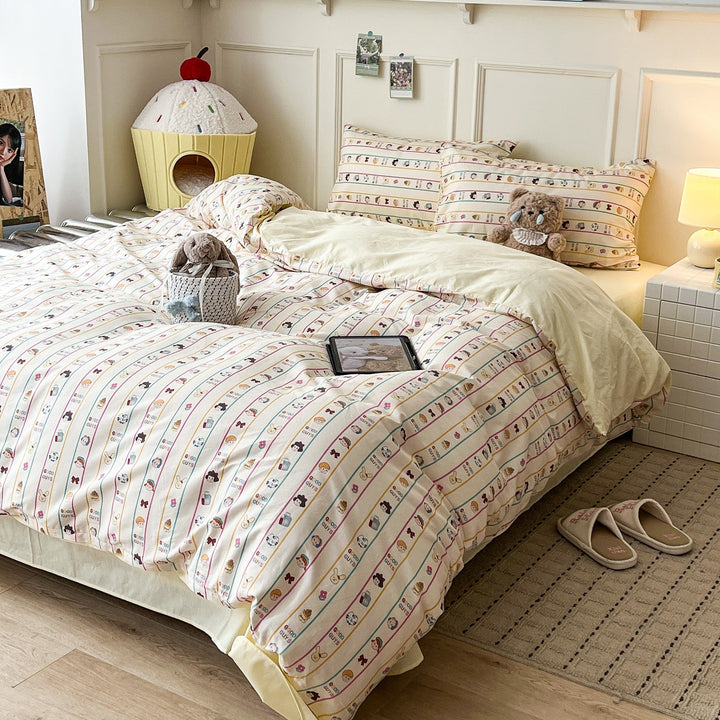 Bedruckte Baumwoll-Bettwäsche und Kissenbezug Set mit Mini-Hase Motiv