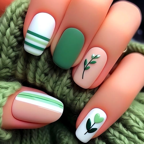 Künstlerisches botanisches Press-On-Nageldesign-Set Karnz