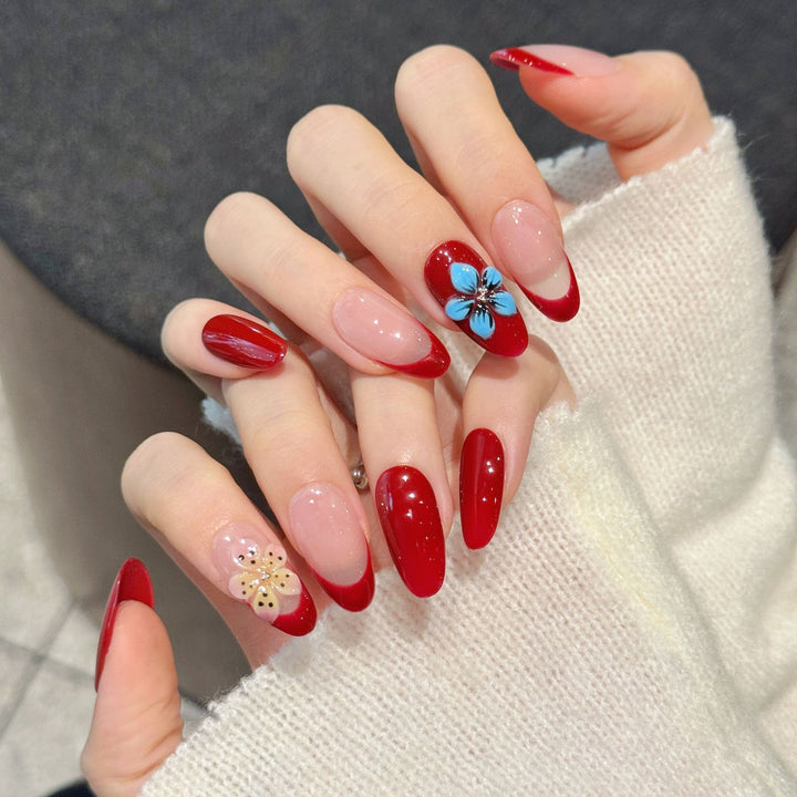 Künstlerisches Floral-Akzent Press-On Nagelset