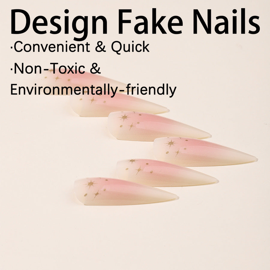 Kunstnagelset mit zartem Ombre-Design und glamourösen Sternakzenten Karnz
