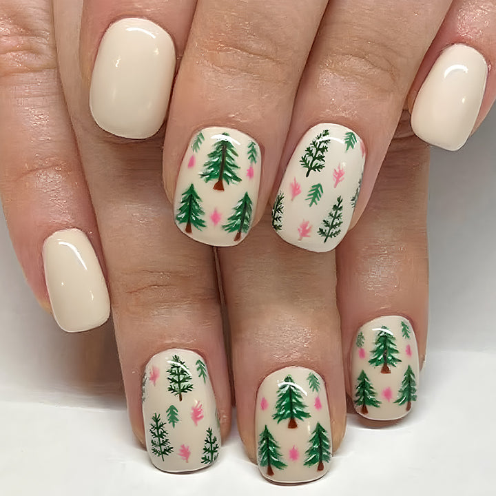 Künstlerisches Press-On Nagelset mit Woodland Design Karnz
