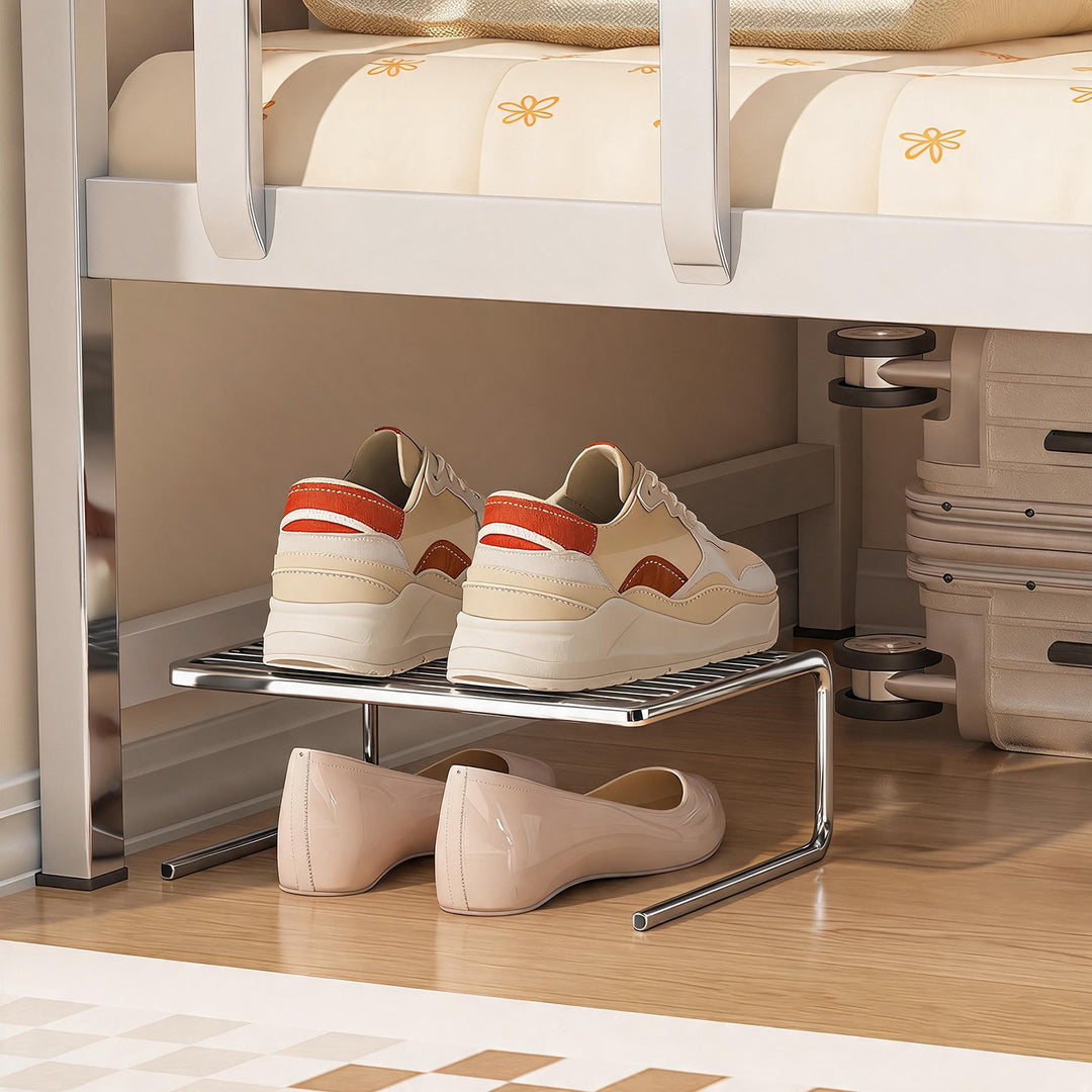 Kompakter Low-Profile Zwei-Ebenen Metall Schuh-Organizer Regal