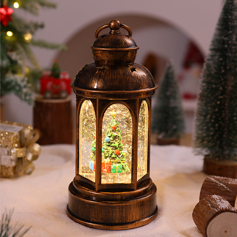 Beleuchtete Weihnachtslaterne mit Weihnachtsmann-Szene Karnz