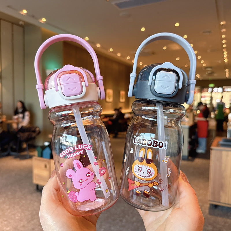 Damen Lustige Kunststoff-Trinkflasche mit integrierter Trinkhalmfunktion Karnz
