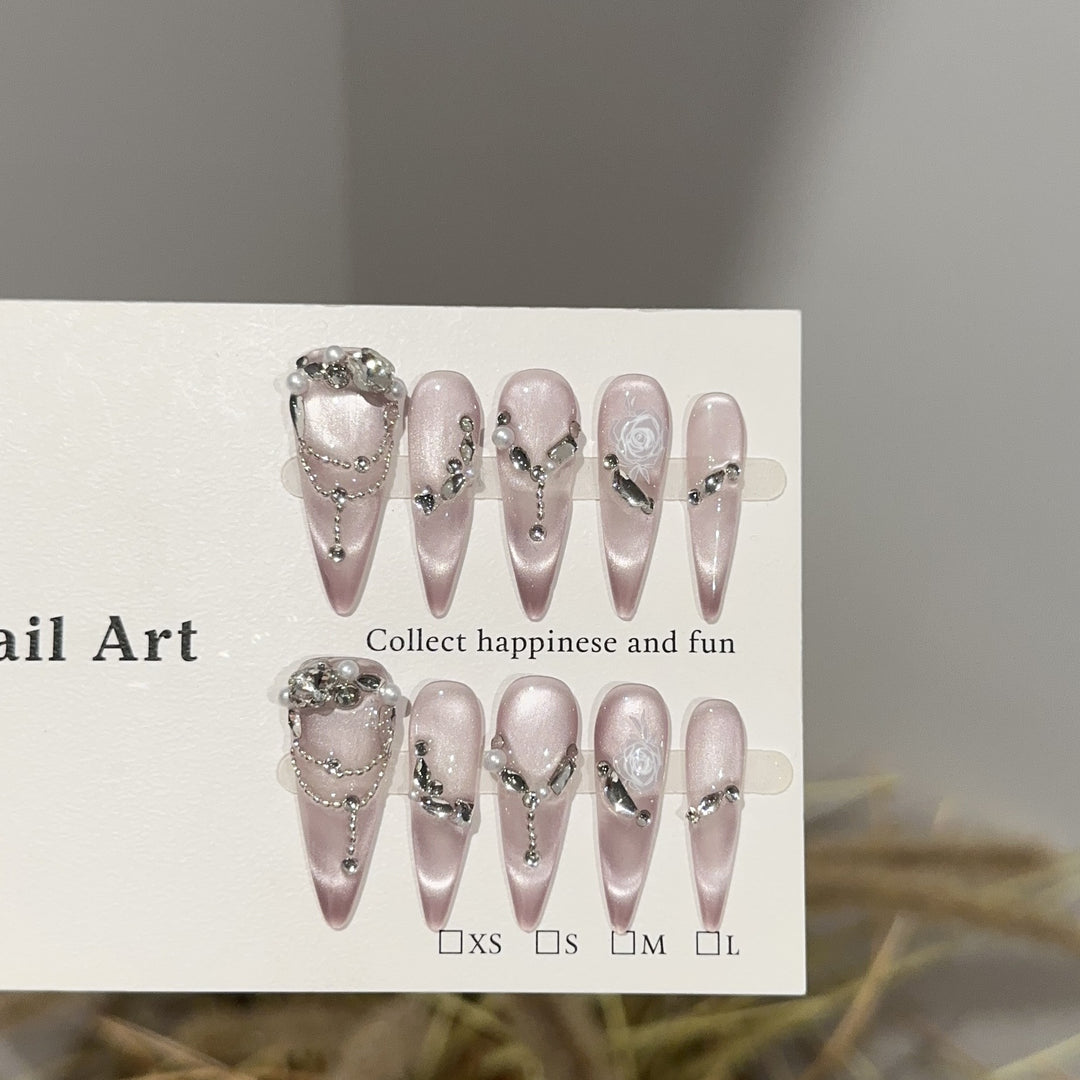 Elegantes Strass-verziertes Stilettos Press-On Nagelset