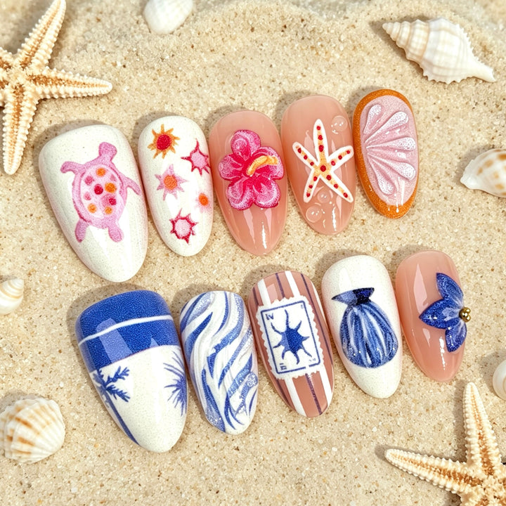 Ocean-Themed Dekorative Press-On Nagel Set