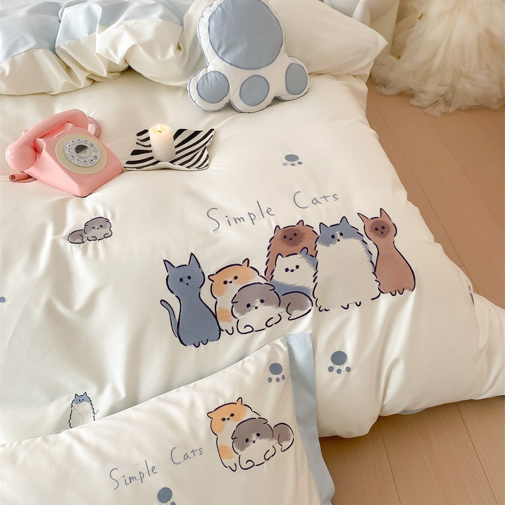 Verspieltes Kinder- und Jugendbettwäsche-Set mit Cartoon-Katzen, Mikrofaser, Wendefunktion und Pfotenmotiv