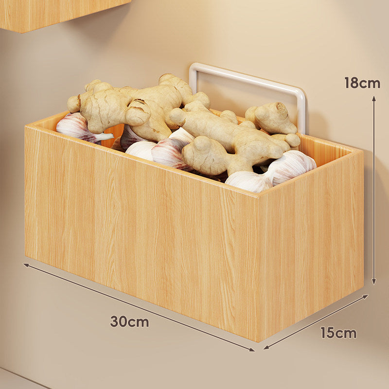 Wandmontierte Holzoptik Küchenlagerbox Organizer mit Klebehalterung