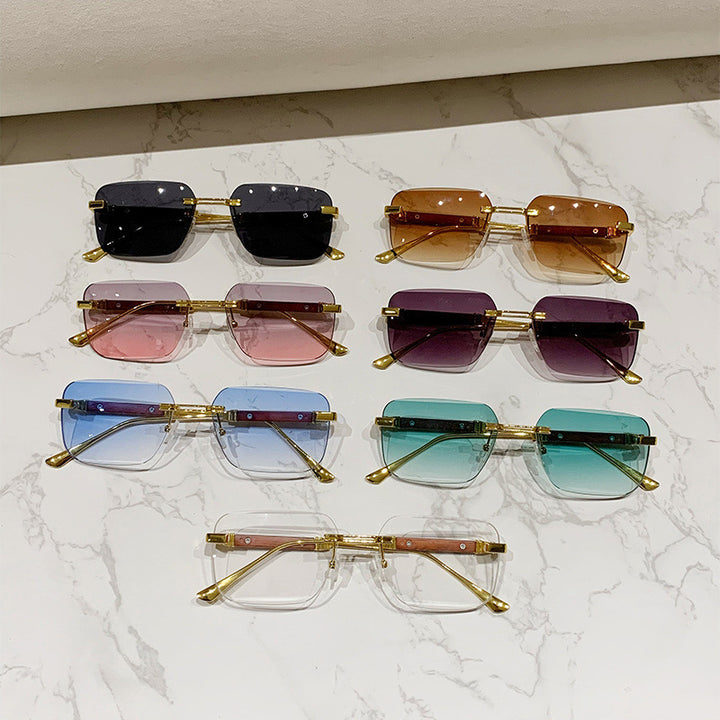 Damen modische rechteckige Sonnenbrille mit edlem Metallakzent Karnz