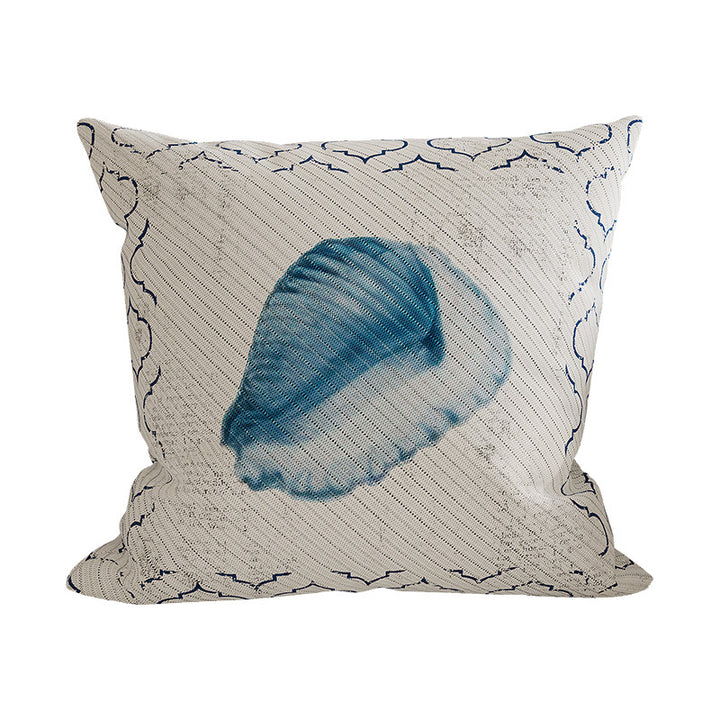 Decorative Coastal Shell Print Square Throw Pillow Cover with Textured Woven Fabric