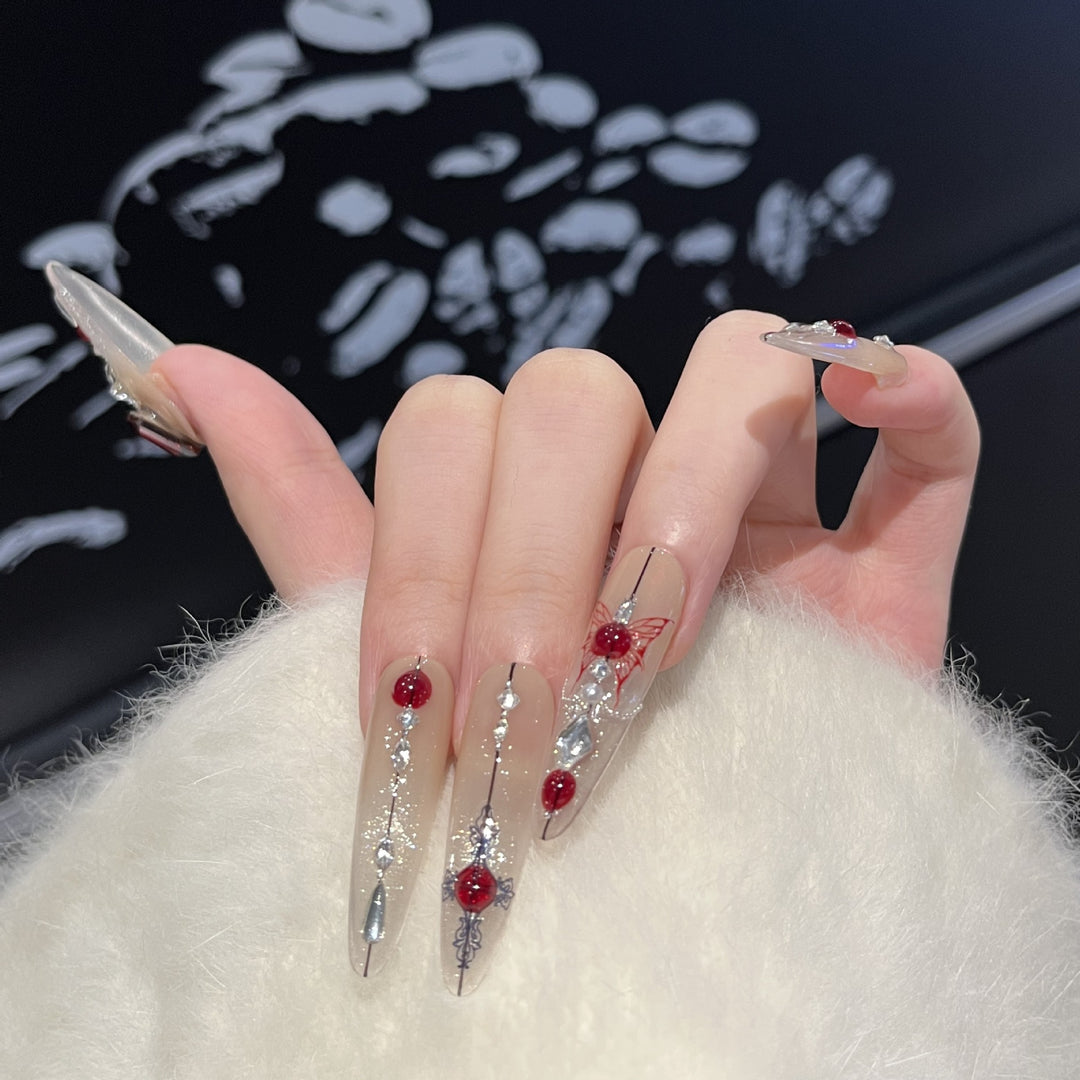 Künstlerisches floral verziertes Press-On Nail Set Karnz