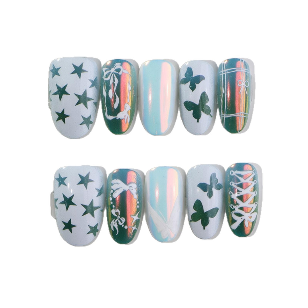 Dekoratives Press-On Nagelkunst-Set mit Schmetterlings- und Sternmustern Karnz