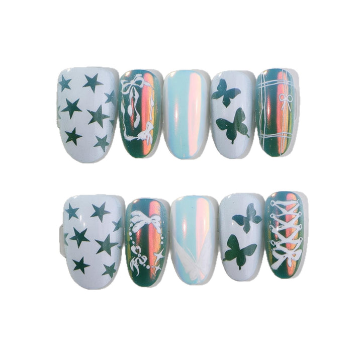 Dekoratives Press-On Nagelkunst-Set mit Schmetterlings- und Sternmustern Karnz