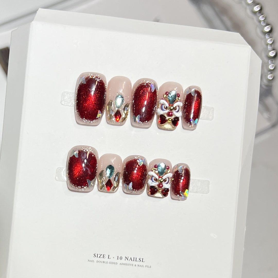 Premium Press-On Nail Art Set mit elegantem Herz- und Blattdesign Karnz