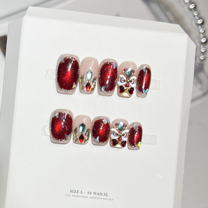 Premium Press-On Nail Art Set mit elegantem Herz- und Blattdesign Karnz