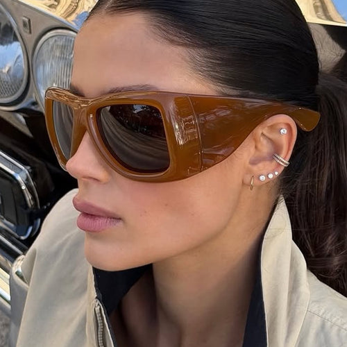 Damen trendige oversized Sonnenbrille mit markantem Schildpatt-Design Karnz