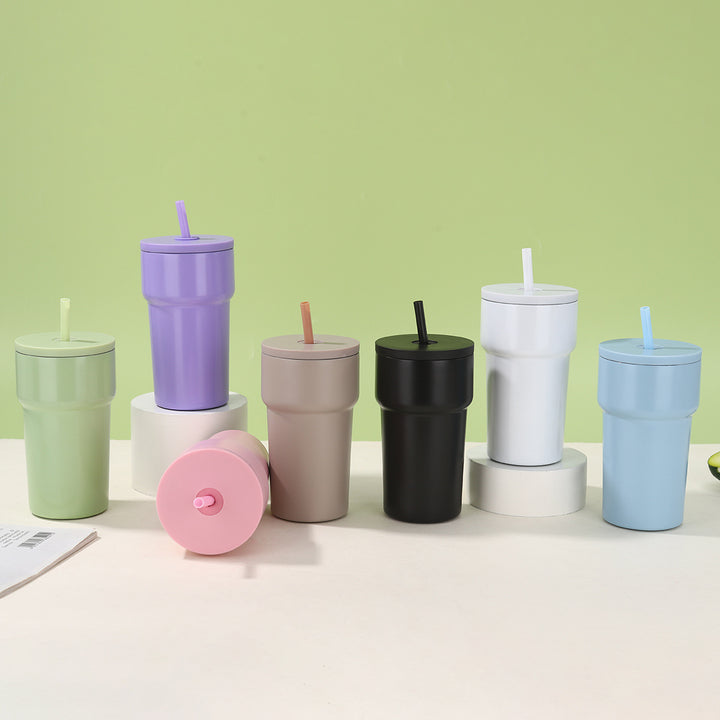 Unisex Isolierter Trinkbecher mit Staubschutzdeckel und Strohhalm Karnz