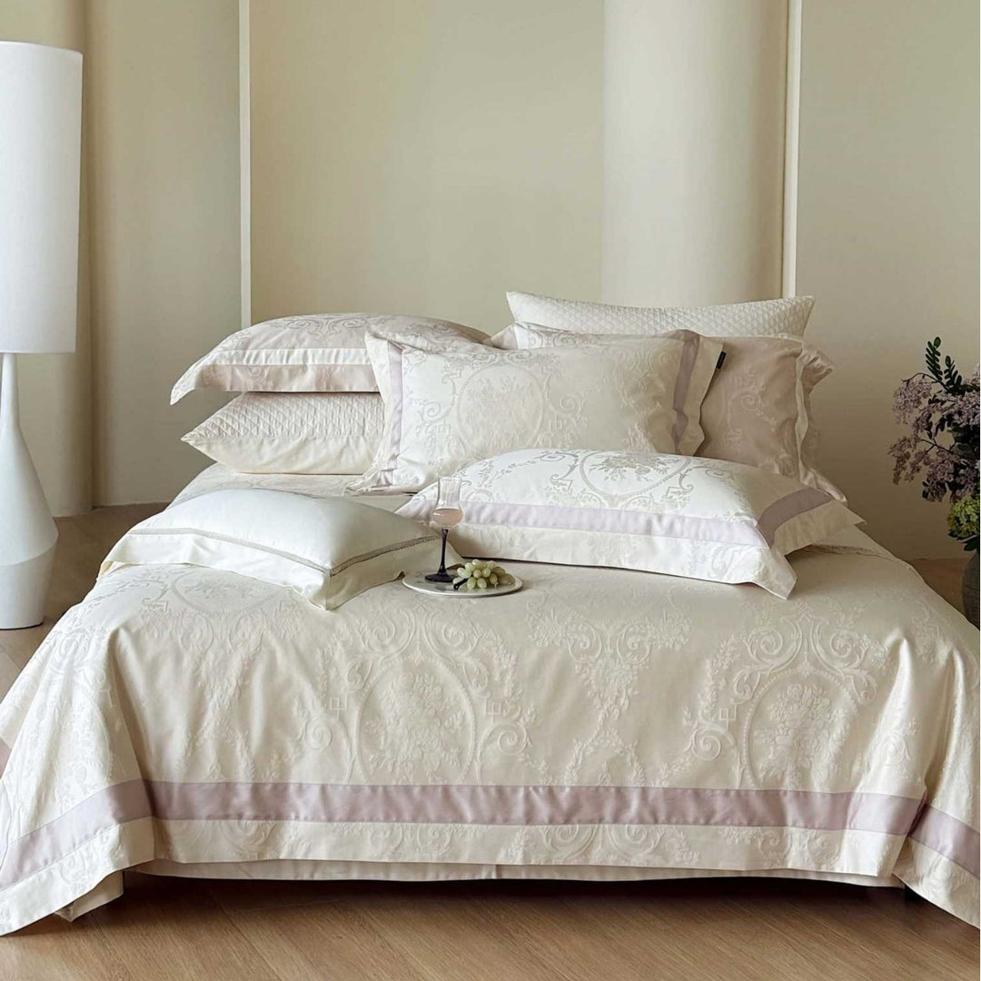 Jacquard Medaillon Damask Baumwollsatin Bettbezug Set mit Satinrand