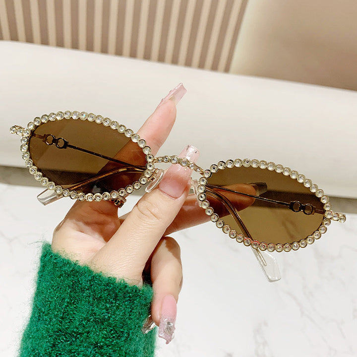 Damen Designer-Brillengestell mit extravagantem Perlenrahmen Karnz