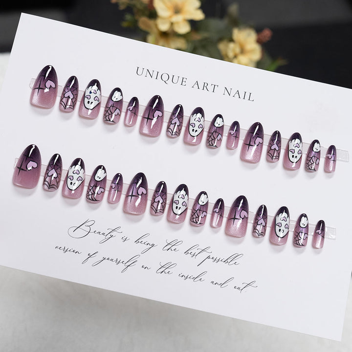 Halloween-Themed Press-On Nail Set mit Gespenst und Spinnen Designs