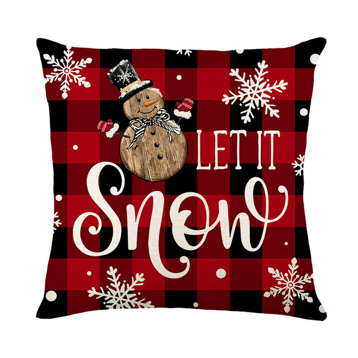 Festive Buffalo Plaid Quadrat Wurfkissenbezug mit 'Let It Snow' Schneemann Druck und verstecktem Reißverschluss