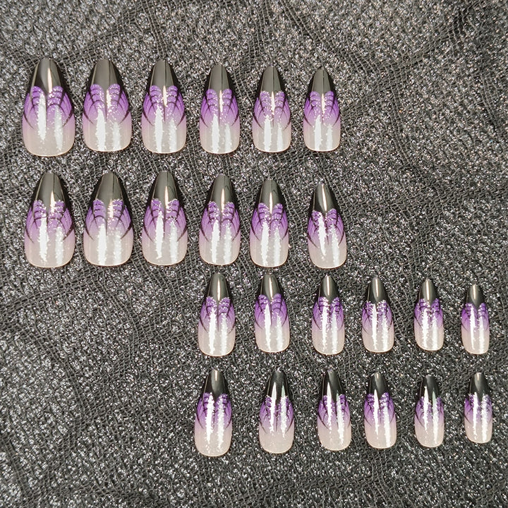 Künstlerisches Press-On Nagel-Set mit lavendelfarbenem Ombre-Design Karnz