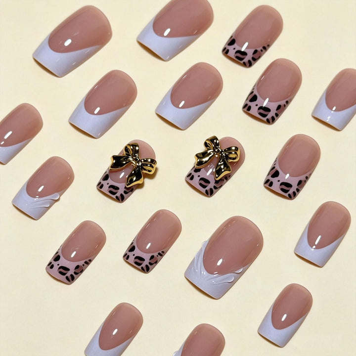 Künstlerische Premium Leoparden- und Schleifen-verzierte Press-On-Nagelspitzen Karnz
