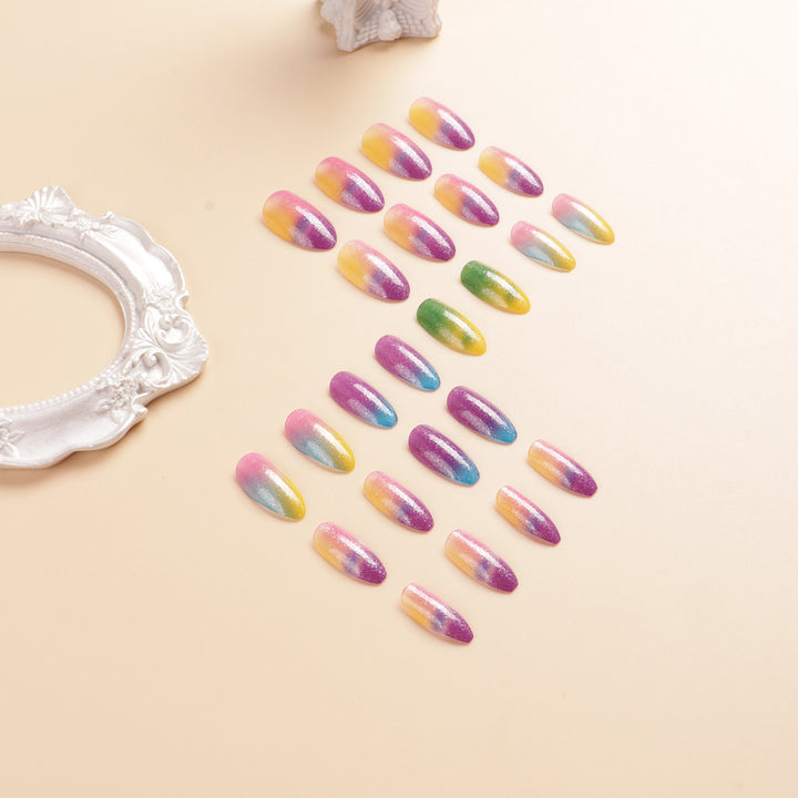Bunte Ombre Glitzer Press-On Nägel Karnz