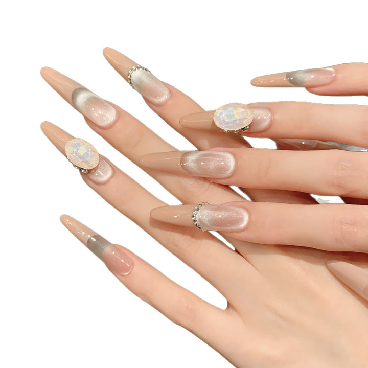 Dekoratives Stiletto Press-On Nagelkunst Set mit Edelsteinakzenten