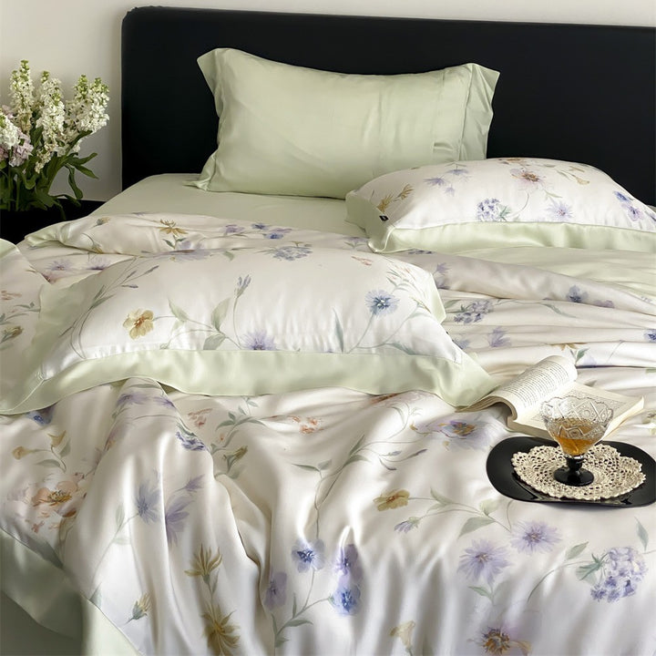 Luxuriöses Baumwollsatin-Bettwäsche-Set mit Aquarell-Marmorprint und feiner Saumkante