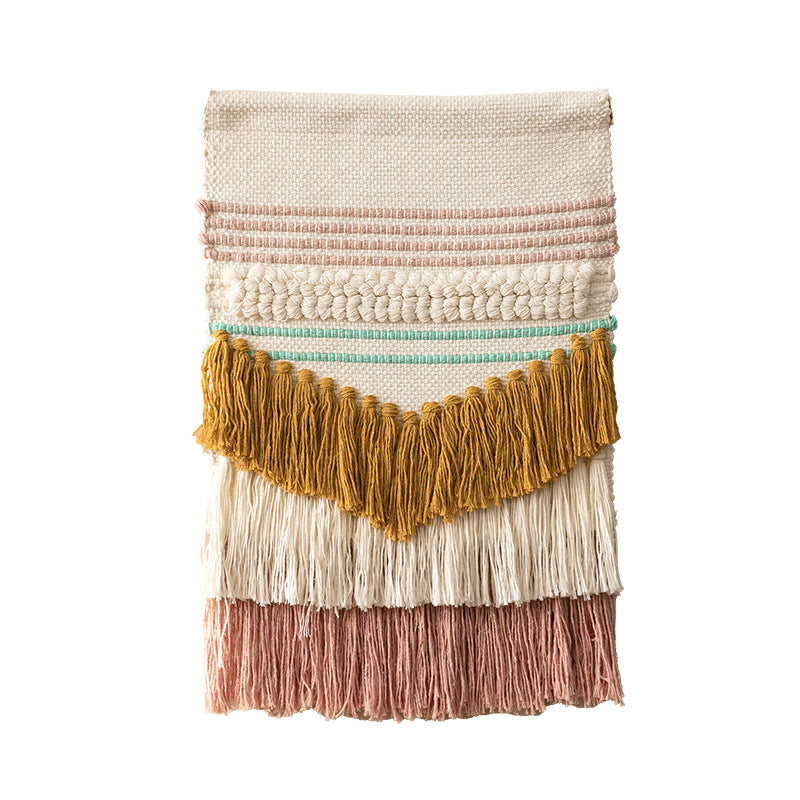 Boho-Wandbehang Makramee mit handgeknüpften Fransen und gewebten Zopfmustern Karnz
