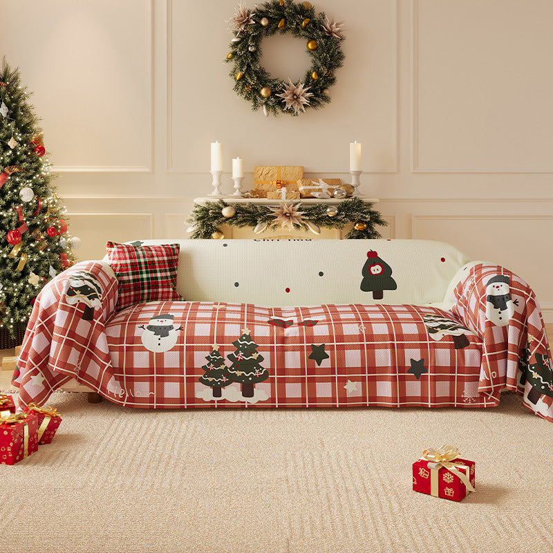 Festive Stretch-Fit Full-Coverage Sofa Slipcover with Holiday Tree Print