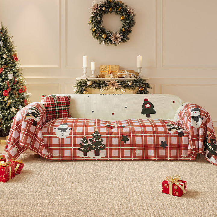 Festive Stretch-Fit Full-Coverage Sofa Slipcover with Holiday Tree Print