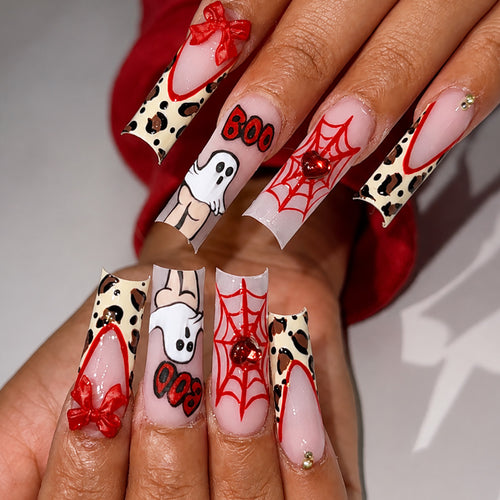Themen Halloween Press-On Nagel Set mit Tier- und Gespenstermotiven Karnz