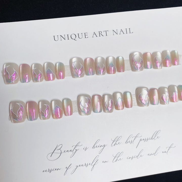 Iridescent Floral Design Press-On Nail Set