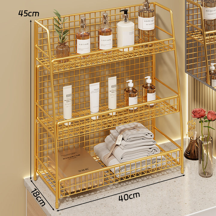 Winkelständer mit drei Drahtkörben und Gitterrückwand für geneigte Desktop-Mesh-Gepäckablage und -Thekenorganizer