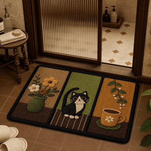 Gemütlicher katzenmotivierter Badezimmerteppich