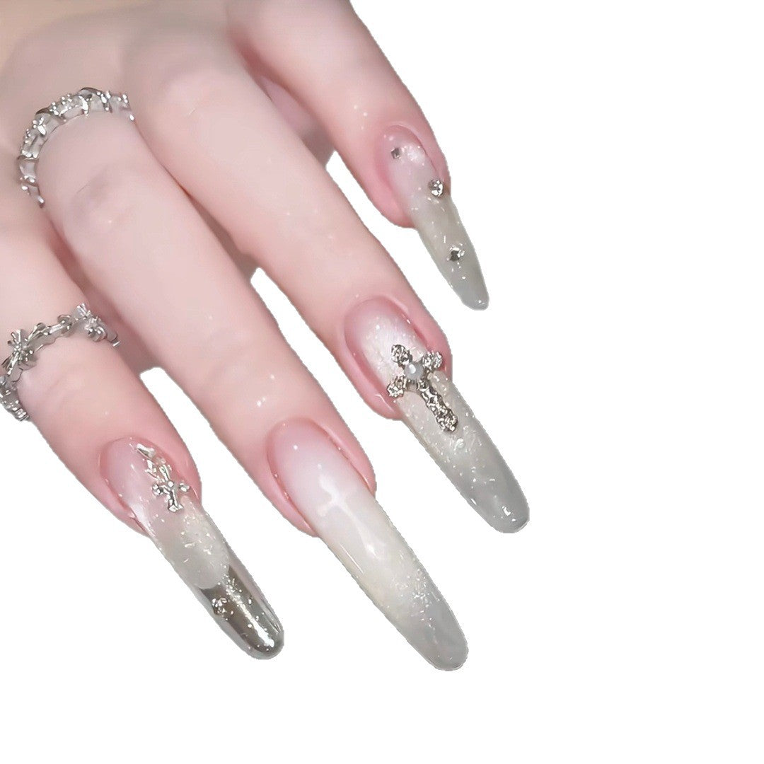 Elegantes Dekoratives Press-On-Nagelset mit Strass-Kreuzakzenten Karnz