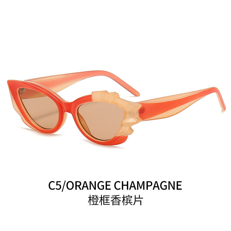 Damen Cat-Eye Sonnenbrille mit auffälligem Blütenrahmen Karnz