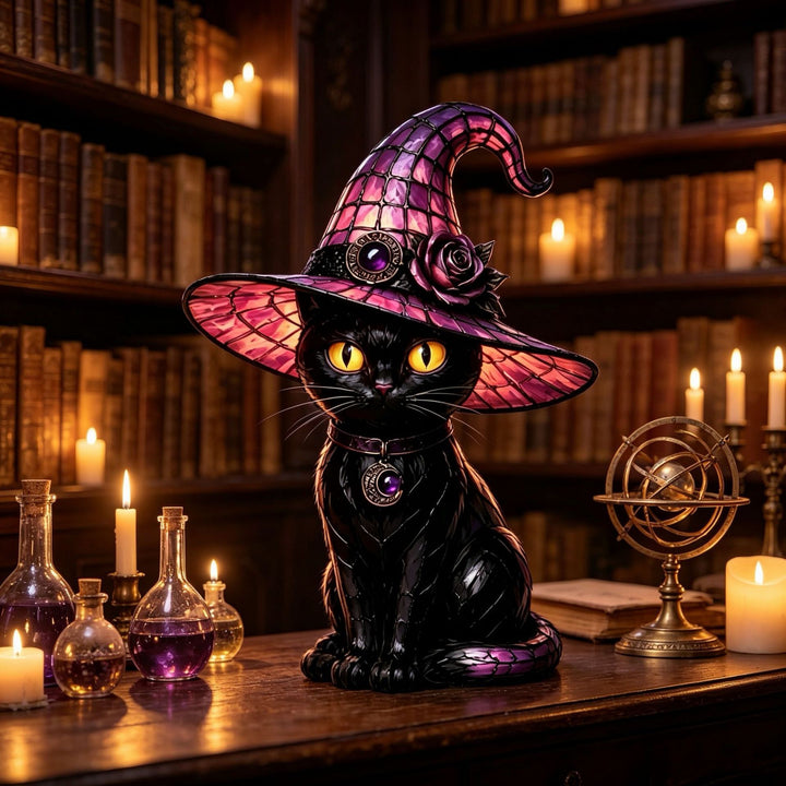 Dekorative Katzenlampe mit Hexenhut Karnz