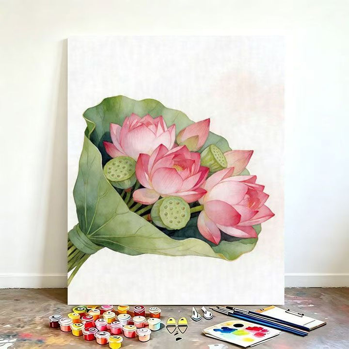 Aquarell Lotusblume Leinwand Kunstset Karnz