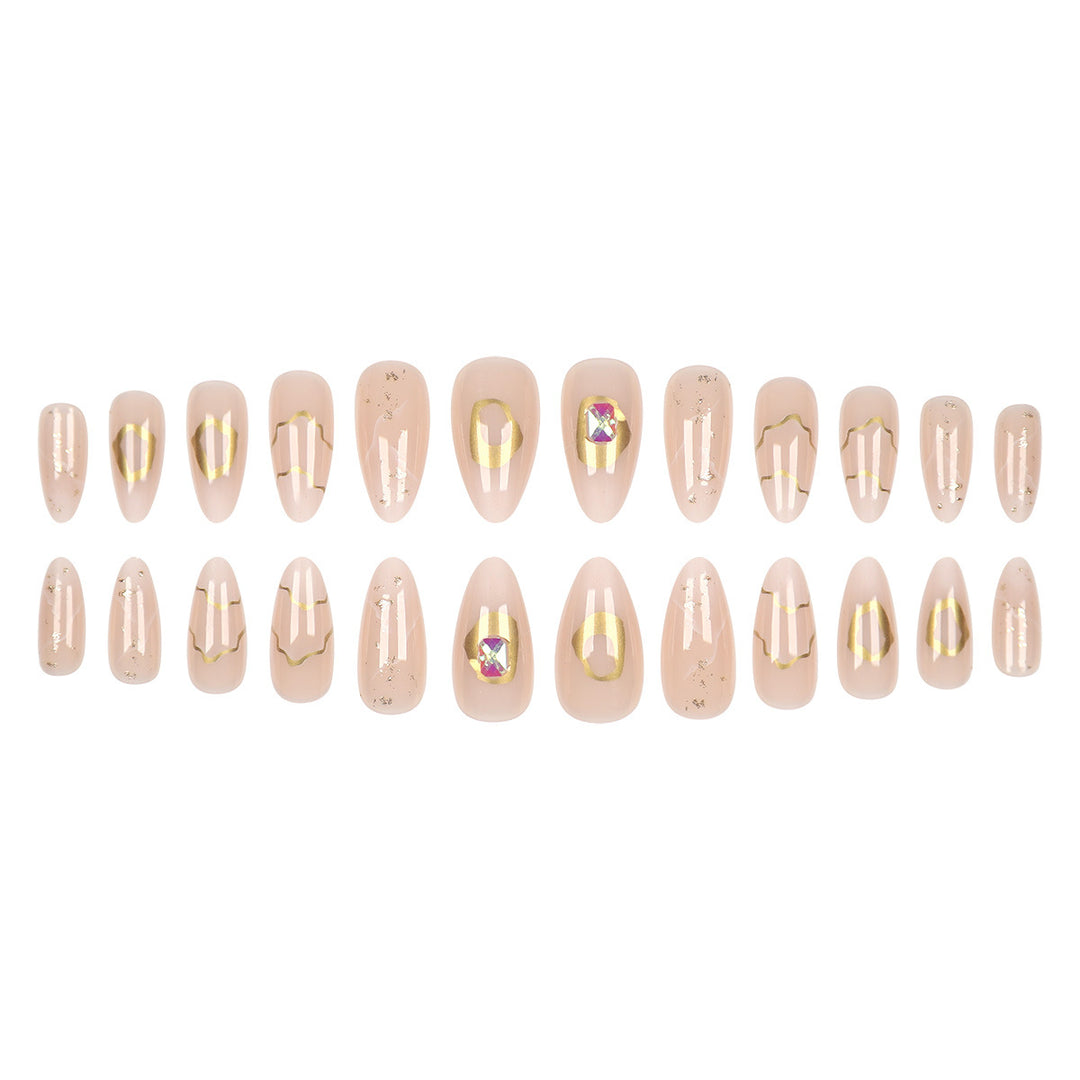 Elegantes Stiletto Druck-Nagelset mit goldenen Akzenten Karnz