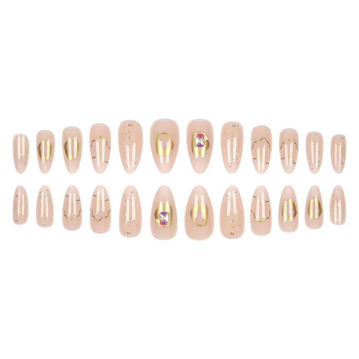 Elegantes Stiletto Druck-Nagelset mit goldenen Akzenten Karnz