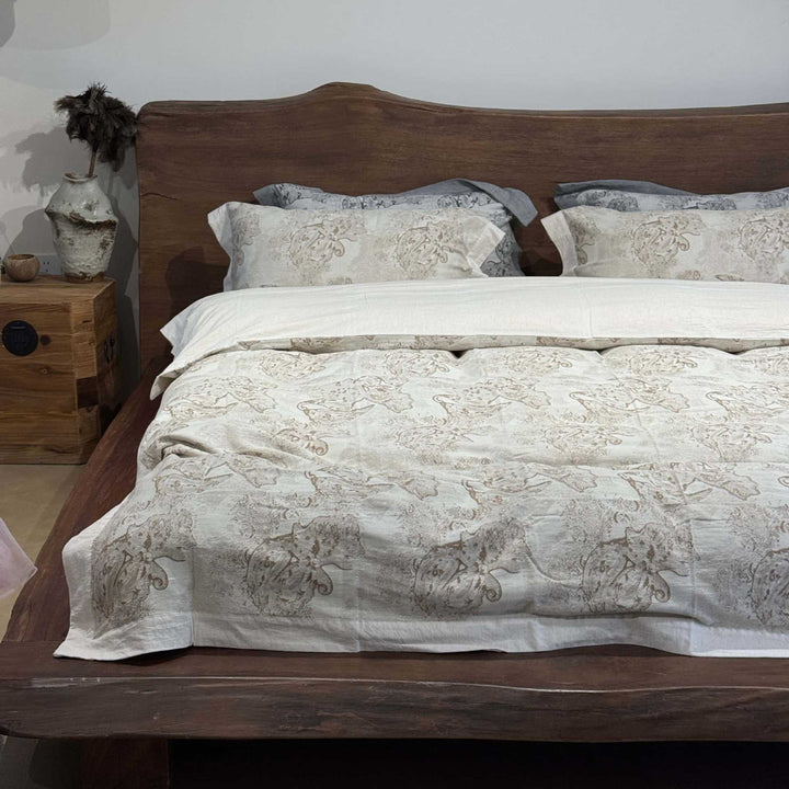 Premium-Feinleinen Bettbezug-Garnitur mit Vintage-Paisley und Bettrock