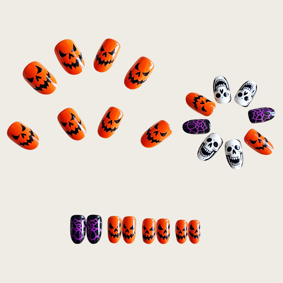 Halloween Kunstnägel Im Kreativen Kürbis- und Schädel-Design Karnz