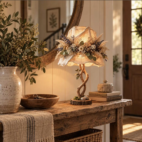 Dekorative Tischlampe mit floralen Elementen Karnz