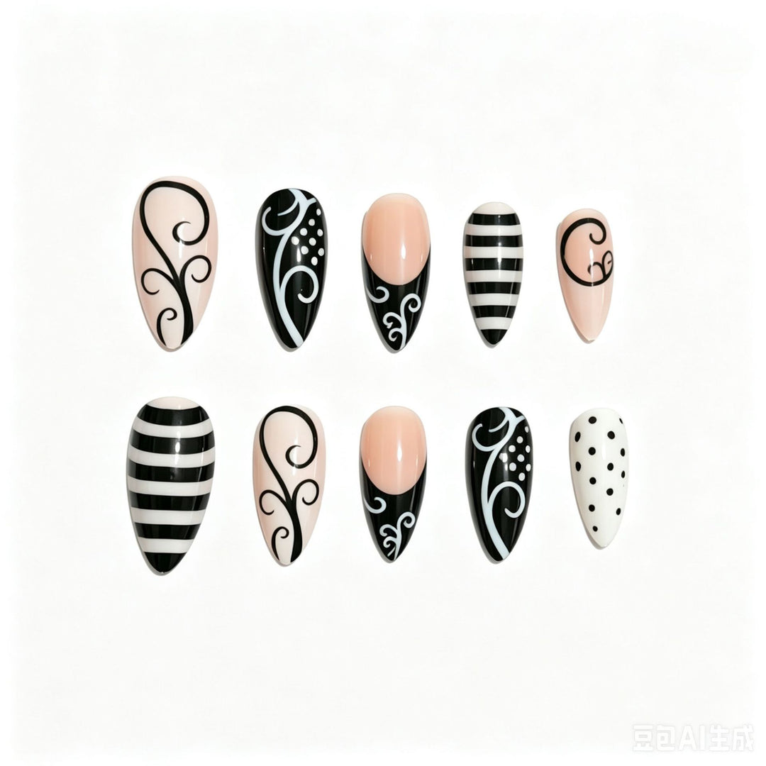 Künstlerisches Stiletto Press-On Nagelkunst Set Karnz